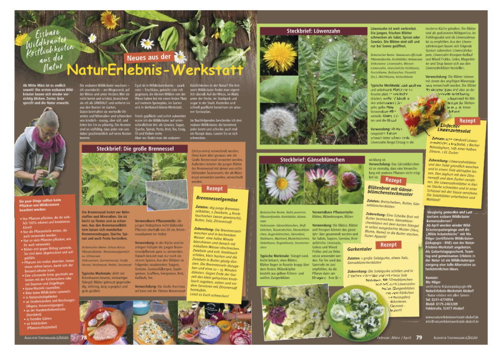 Raus in die Natur und sich die wilden Köstlichkeiten frisch pflücken und lecker zubereiten. Ab Mai können wir das hoffentlich wieder gemeinsam machen!